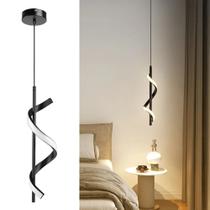 Pendente Teto Led Dna Espiral Vertical Moderno Preto Luminária Luz Amarela Branco Quente 3000K Bivolt 110V 220V Para Sala Quarto Mesa Cabeceira Lavabo