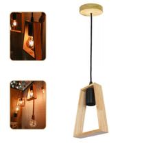 Pendente Trapézio Rústico Em Madeira Com Canopla Para Teto