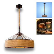 Pendente Trapiche Preto Corda Sisal Bege E27 Rústico Moderno Pendente Trapiche Preto Corda Sisal Bege E27 Rústico Moderno