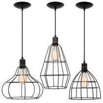 Pendente Trio Aramado Poptem Veneza Lâmpada St58 127V Preto Pendente Trio Aramado Poptem Veneza Lâmpada St58 127V Preto