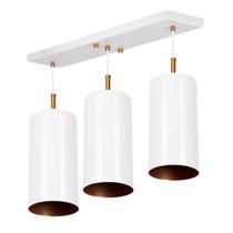 Pendente Triplo Bilboquê Cilindrico Retangular Branco/Cobre