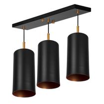 Pendente Triplo Bilboquê Cilindrico Retangular Preto c/Cobre