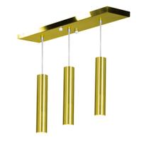 Pendente Triplo Tubo Cilindro Dourado 40Cm + Led 6k