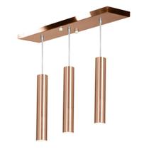 Pendente Triplo Tubo Cilindro New Cobre 50Cm + Led 6k