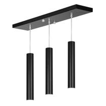 Pendente Triplo Tubo Cilindro Preto 50Cm + Led 6k