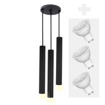 Pendente Triplo Tubo Palito Moderno 30cm Preto + LED 4w Pendente Triplo Tubo Palito Moderno 30cm Preto + LED 4w