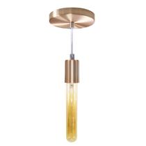 Pendente Tubo Cilindro Alumínio Cobre Escovado + Filamento Carbono T30 110V St458