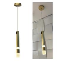Pendente Tubo Cilindro Led Moderno Dourado 2 focos de Luz 3200k 7w Cd230591d