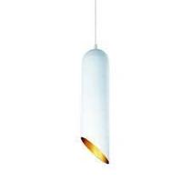 Pendente tubular branco com interior dourado - metal - 50x12cm Pendente tubular branco com interior dourado - metal - 50x12cm