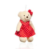 Pendente Urso Pelúcia Vestido Vermelho 15cm Enfeite Natalino