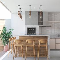 Pendente Vertical de Madeira e Corda Jaspe com Soquete E27 - Design Rústico