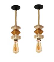 Pendente Vertical Madeira Corda JASPE C/ Lampada 4W Ambar