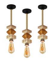 Pendente Vertical Madeira Corda JASPE C/ Lampada 4W Ambar