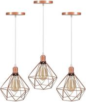 Pendentes Lustres Luminárias de Teto Modelo Diamante Rose Gold Kit 3
