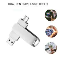 Pendrive Full Metal Ponta Dupla Usb 3.0 E Tipo C Tablet Notebook PC e Celular - TOMATE