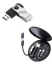 Pendrive multilaser twist de 64gb, com interface usb 2.0, mais um kit adaptador de carregamento 5 em 1, portátil. Pendrive multilaser twist de 64gb, com interface usb 2.0, mais um kit adaptador de carregamento 5 em 1, portátil.