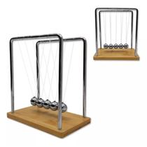 Pendulo De Newton Pequeno Com Base de Bambu Enfeite Para Decoração De Mesa Escritório Sala Quarto