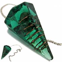 Pêndulo de orgonite com pedra esmeralda - 3cm - prosperidade e cura