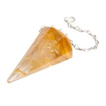Pêndulo Facetado Pedra Hematoide Amarelo Natural Corrente