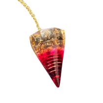 Pêndulo Orgonite Rubi Dourado Resgate do Sagrado Granada e Ouro