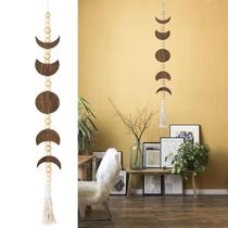 Pendurado na parede Moon Phase Garland Ausicfen Wood Beaded Brown