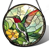Pendurado para vitrais AMDERVEN, coletor de sol verde beija-flor para decoração de portas, Birds Suncatcher, Natal, Dia das Mães, presentes de aniversário para amantes de pássaros, mulheres, homens, mãe e vovó, 6,3 polegadas