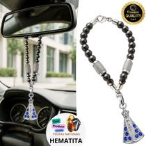 Penduricalho Porta Chave Retrovisor de Carro Nossa Senhora com Zircônia Azul Paládio Prata