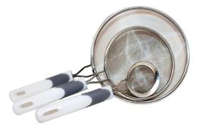 Peneira 100% Aço Inox Cabo Plástico Kit C/3 Pç (6-14-18cm)
