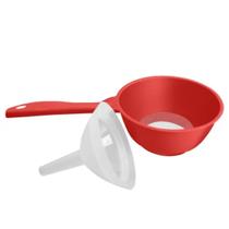 Peneira Coador com Cabo e Funil Acoplado - Vermelho