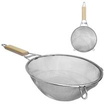 Peneira coador inox cabo madeira 47x24,5cm de ø - AMIGOLD