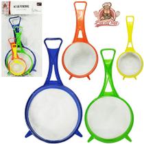 Peneira coador malha fina com cabo kit com 4 peças peneira de farinha suco açucar