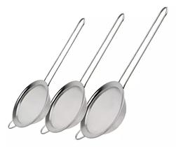 Peneira Inox Kit 3 Peças Luxo Fina Coador Escorrer Polvilhar