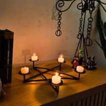 Pentagrama Artesanal em Ferro para Mesa ou Parede - Suporte Decorativo Místico para 5 Velas ou Copos Pentagrama Artesanal em Ferro para Mesa ou Parede - Suporte Decorativo Místico para 5 Velas ou Copos