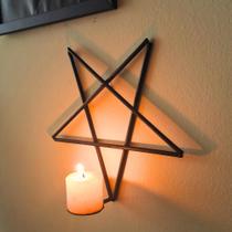 Pentagrama Artesanal em Ferro para Parede - Suporte Decorativo Místico para Vela de 7 dias ou Copo