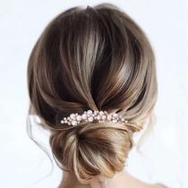 Pente de cabelo Brishow Pearl Bridal Rose Gold Strass x2
