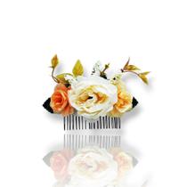 Pente de Cabelo com Flores Off-White para Casamento (7 cm)