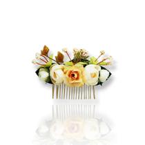 Pente de Cabelo com Flores Off-White para Casamento (7 cm)