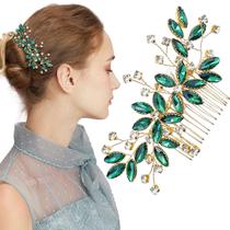 Pente de cabelo de casamento Aswewamt Green Crystal Leaf Strass Pente de cabelo de casamento Aswewamt Green Crystal Leaf Strass