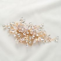 Pente de cabelo de casamento SWEETV feito à mão Pearl Flower Bridal Pente de cabelo de casamento SWEETV feito à mão Pearl Flower Bridal