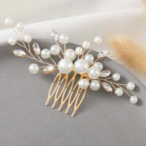 Pente de cabelo Latious Wedding Pearl Gold Strass Bridal T-Gold