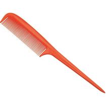 Pente fino de plástico cor laranja com pegador.