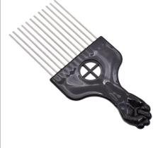 Pente Garfo de Aço Para Cabelos Crespos e Cacheados 15cm Preto