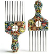 Pente Garfo Zijipjy 2 Unidades em Aço Inoxidável para Cabelo Afro Pente Garfo Zijipjy 2 Unidades em Aço Inoxidável para Cabelo Afro