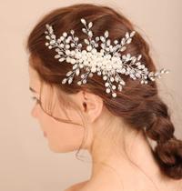 Pente lateral de cabelo Xerling Silver Vintage Pearl Strass Pente lateral de cabelo Xerling Silver Vintage Pearl Strass