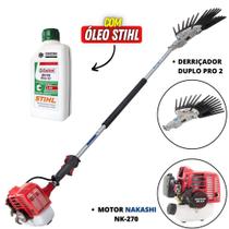 Pente Mecânico de Derriçar Café Nakashi com Haste de 1500mm e Mãozinha Dupla + 01 Óleo Castrol Stihl