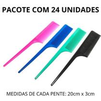 Pente Profissional Cabo Fino Cores Variadas Pacote c/ 24 Unidades