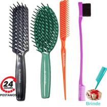 Pente Profissional Ponta Fina, Pente 3 Fileiras, Baby Hair, Escova Raquete Vazada Oval, Retangular