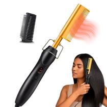 Pente Quente Alisa e Modela 2 em 1 Bivolt Aquecimento Potente com 4 Níveis de Temperatura 48W Pente Quente Alisa e Modela 2 em 1 Bivolt Aquecimento Potente com 4 Níveis de Temperatura 48W