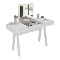 Penteadeira 131,5cm Com 2 Gavetas 1 Porta Basculante E Espelho Multimóveis CR35250 Branco Penteadeira 131,5cm Com 2 Gavetas 1 Porta Basculante E Espelho Multimóveis CR35250 Branco