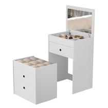 Penteadeira 3 Gavetas Compacta 100% MDF Com Espelho Banqueta